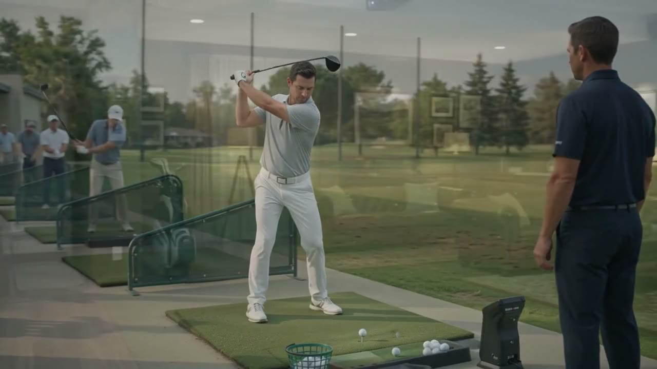 Golfer with coach in a home simulator